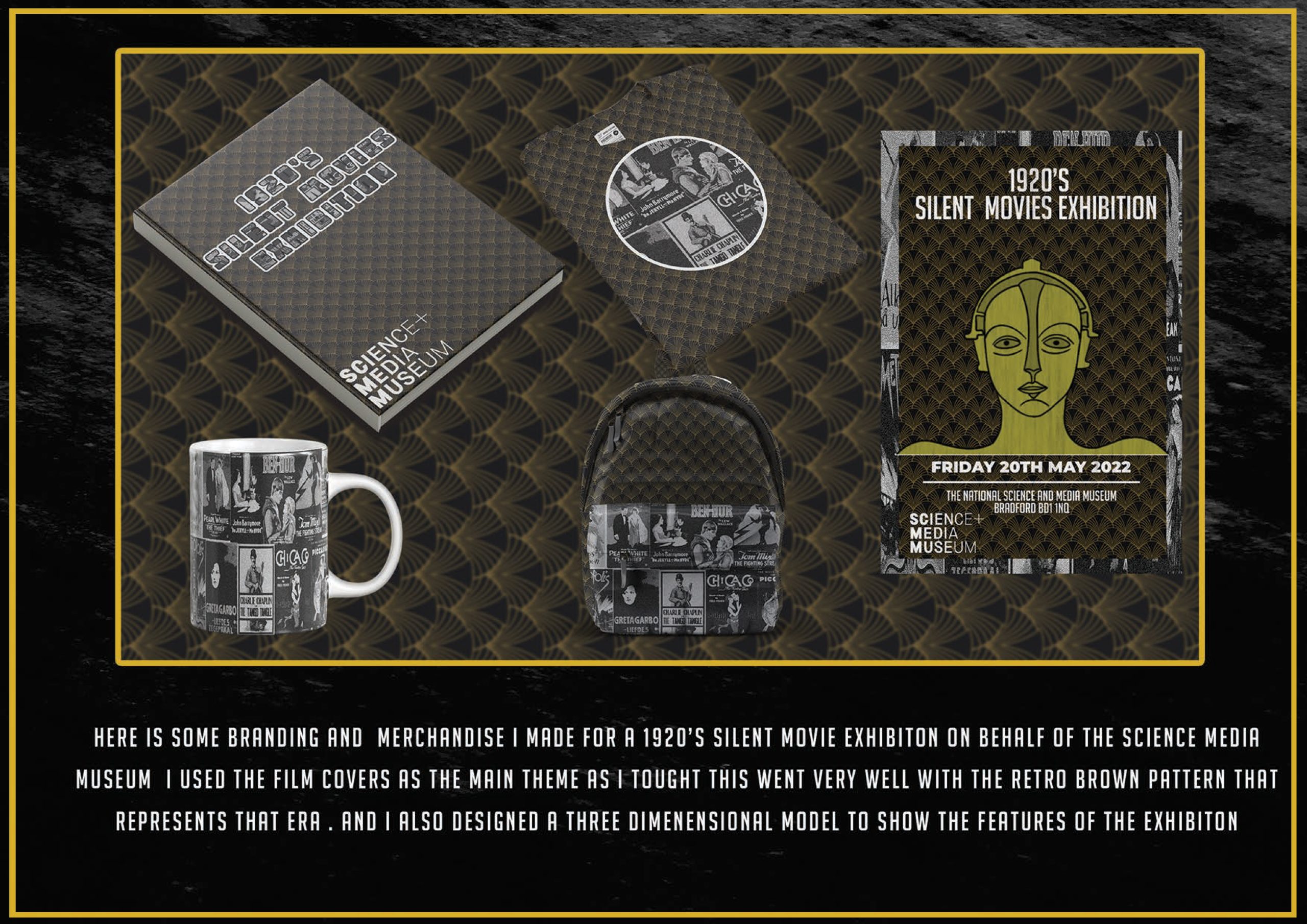 1920s Silent Movie Exhibition branding and merchandise by M.A.Designs Ltd
