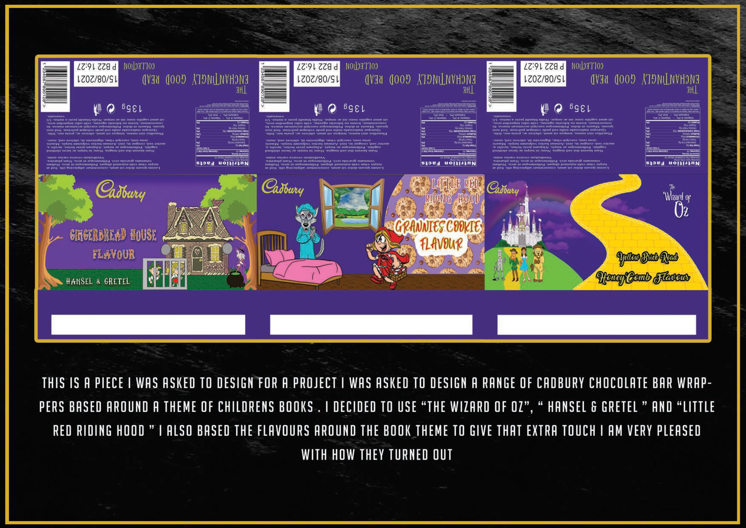 Cadbury storybook packaging design inspired by The Wizard of Oz, Hansel and Gretel and Little Red Riding Hood